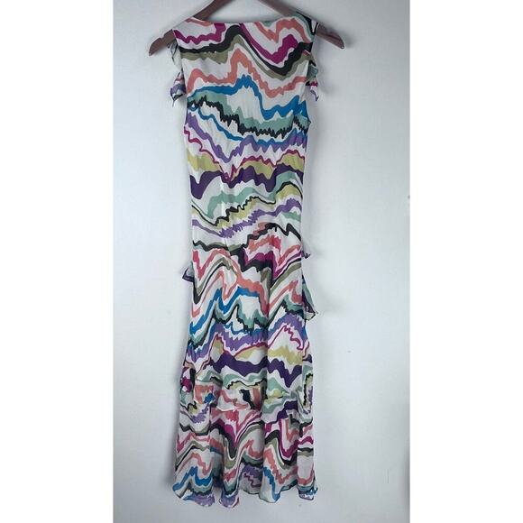 Anthropologie C. Keeper 100% Silk V-Neck Ruffled Abstract Women's Dress Size 6 - Picture 2 of 10